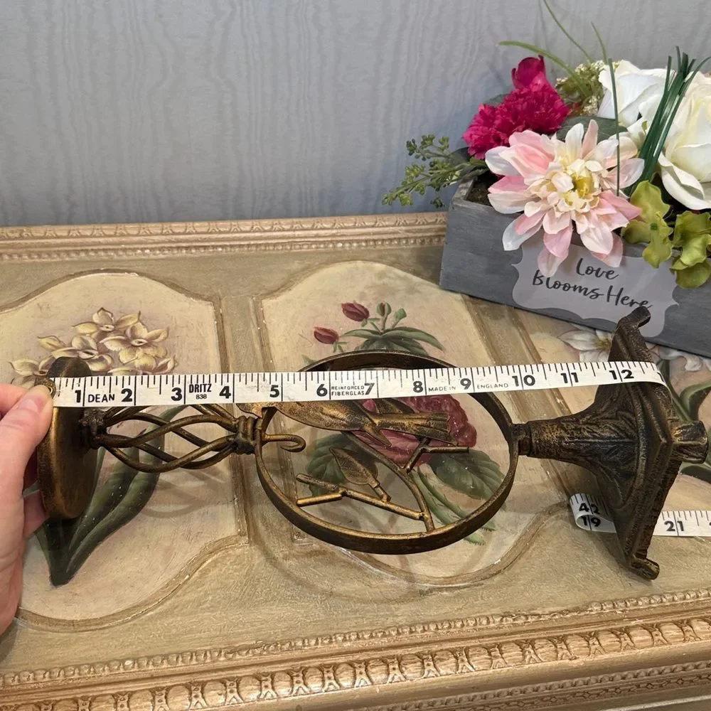 Bird & Leaf Design Brass Tone Finish Metal Candle Holder